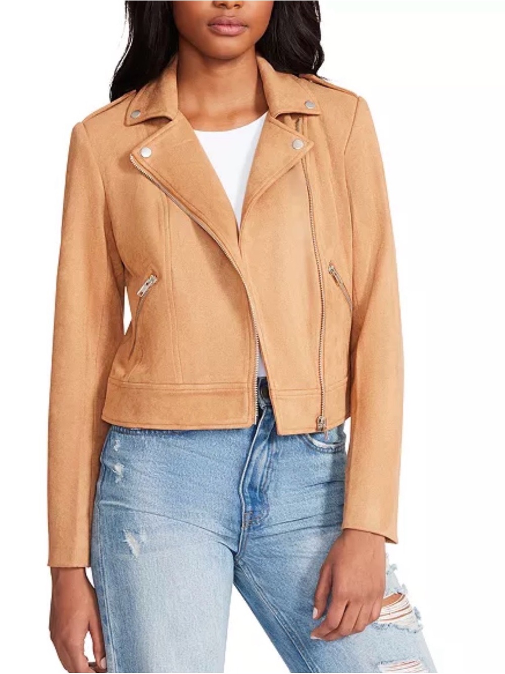 NWOT Steve Madden Camel Tan Faux Suede Moto Jacket Large